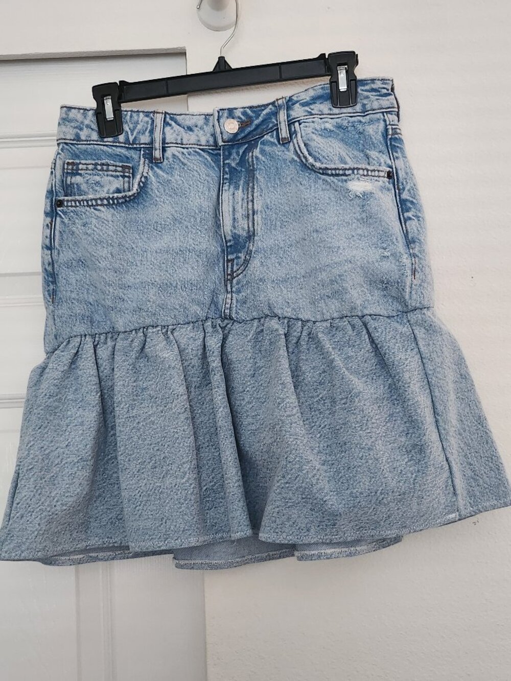 90's Fit Acid Wash Denim Mini Skirt Peplum Sz 28